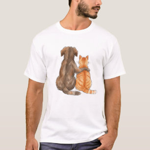 Camiseta Amizade de Cachorro e Gato Aquarela
