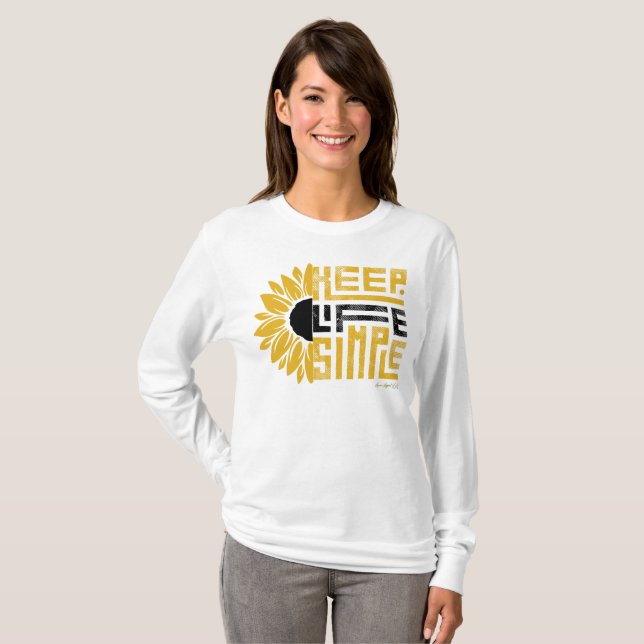 Camiseta AMMO Roupa USA Mantenha a vida simples Longa Folga (Frente Completa)