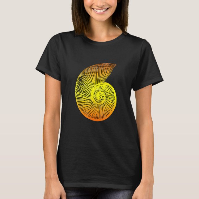 Camiseta Ammonite Design Fóssil Amarelo Laranja (Frente)