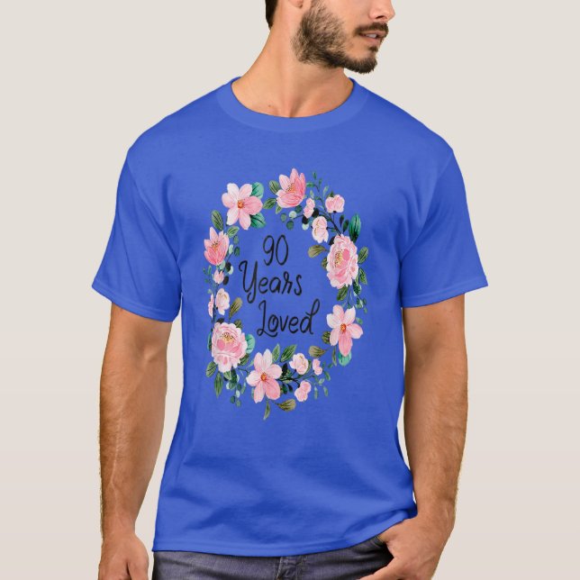 Camiseta Amo 90 Anos De 90 Floral De 90 Anos Aniversário M (Frente)