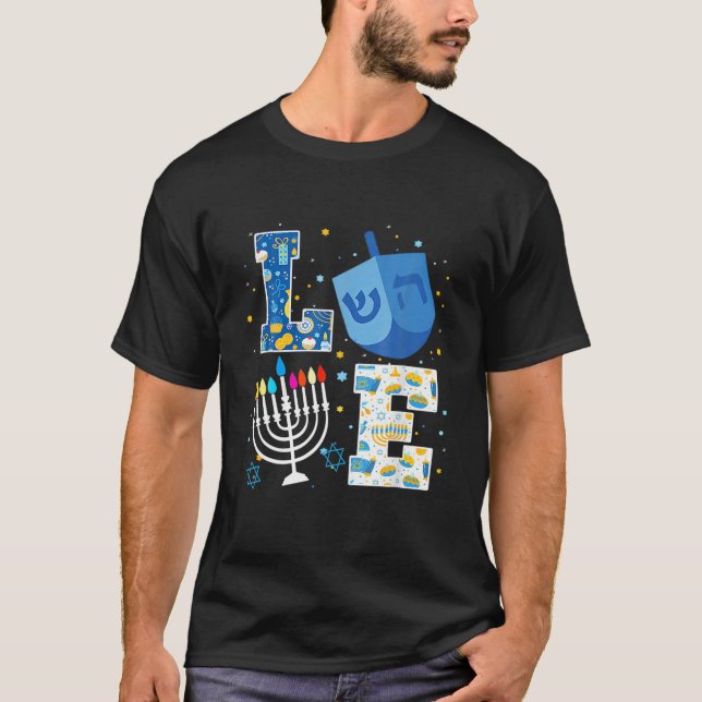 Camiseta Amo as Decorações de Chanucá Bonito Dreidel Menora (Frente)