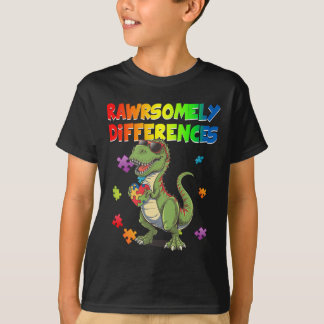Camiseta Amo Autismo T Rex Dinossauro Rawrsomamente Diferen