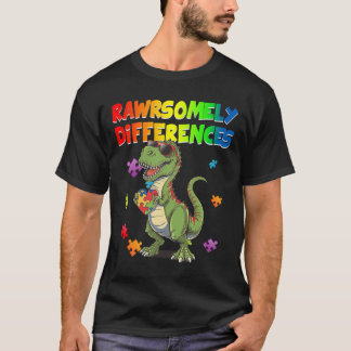 Camiseta Amo Autismo T Rex Dinossauro Rawrsomely Diferente 