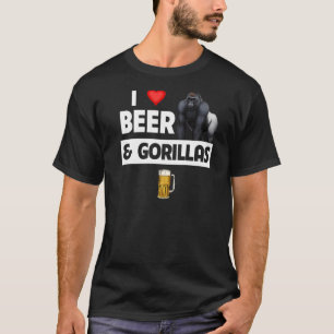 Camiseta Amo Cerveja e Gorilas Bebendo Ape Wildlife Mon