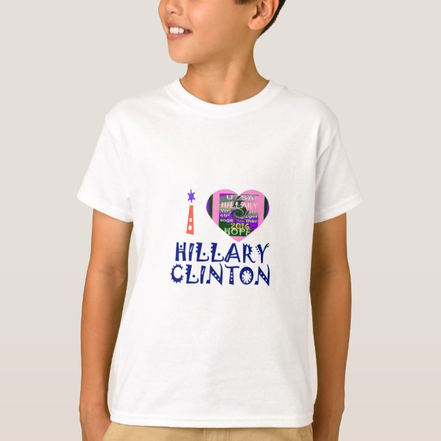 Camiseta Amo Hillary Clinton para o presidente americano He (Frente)