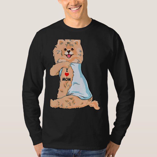 Camiseta Amo mamãe Tatto alemão Spitz mamãe Cachorro Mãe da (Frente)