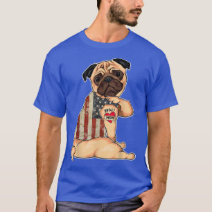 Camiseta Amo mamãe Tattoo Pug Dog American Flag Madre