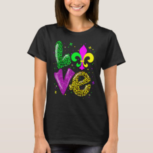 Camiseta Amo Mardi Gras Fleur De Lis Leopardo Nova Orleans