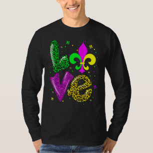 Camiseta Amo Mardi Gras Fleur De Lis Leopardo Nova Orleans