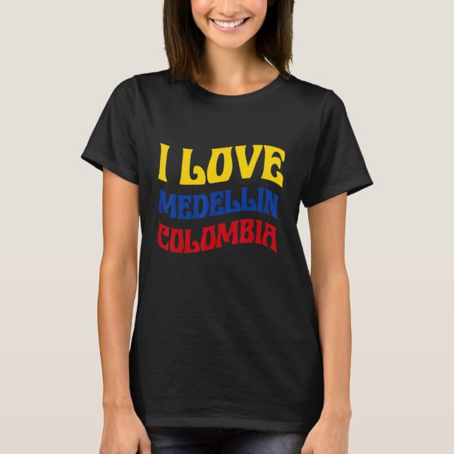 Camiseta Amo Medellín Colômbia Mapa de Sinalizador do Orgul (Frente)