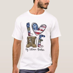 Camiseta Amo Meu Irmão Veterano Orgulhosa Bandeira Militar