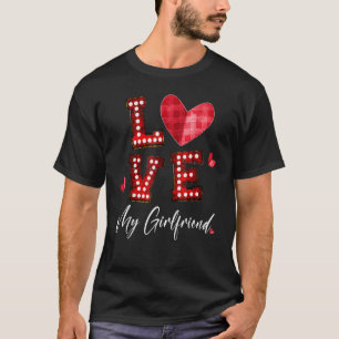 Camiseta Amo Meu Namorada Red Xadrez Heart Light Val Feliz