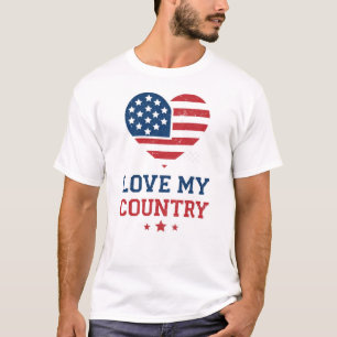 Camiseta Amo Meu País Coração Patriótico Bandeira dos EUA V