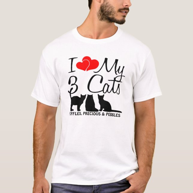 Camiseta Amo Os Meus TRÊS Gatos (Frente)