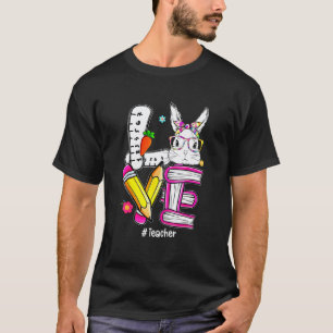 Camiseta Amo Páscoa Professor Rosto de Coelho Fofo Feliz Pá