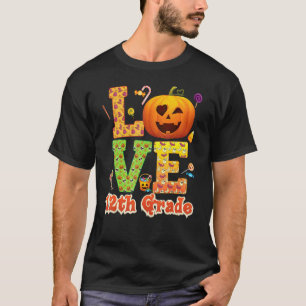 Camiseta Amo Professor do 12º Ano Abóbora Halloween Doce Ca