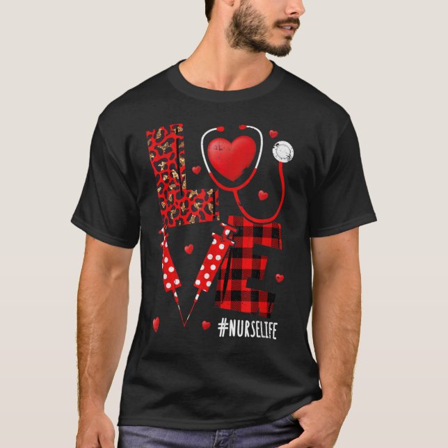 Camiseta Amo Stethoscope Enfermeira Cardíaca Engraçado Dia  (Frente)
