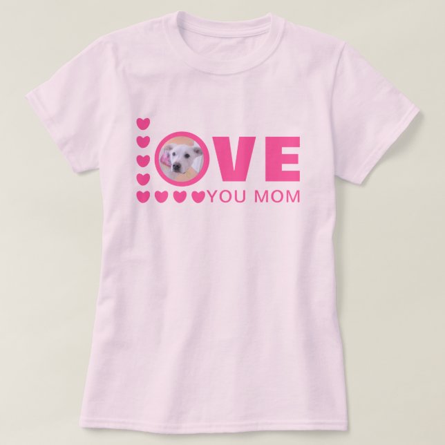 Camiseta Amo-Te Mãe, Cachorro Bonito, Foto Rosa (Frente do Design)