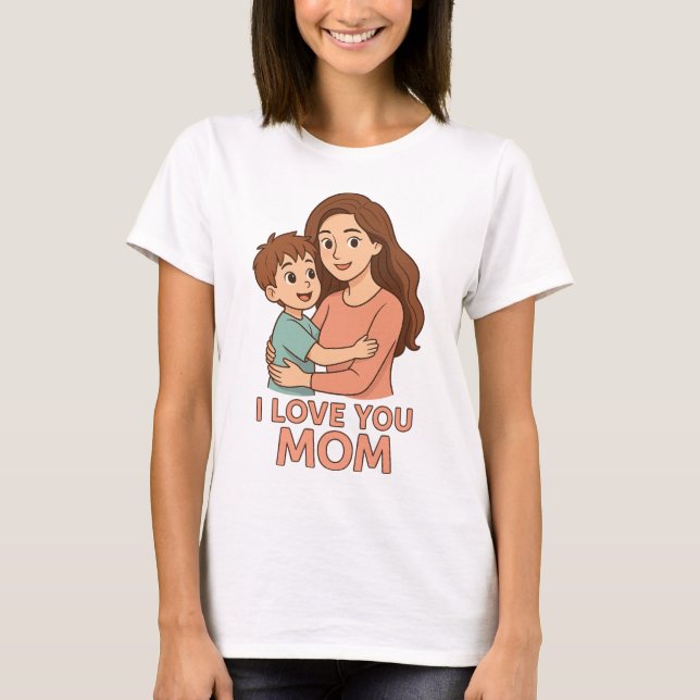Camiseta Amo-Te Mãe, Mãe E Filho Bonitos Tshirt De Cartoon (Frente)