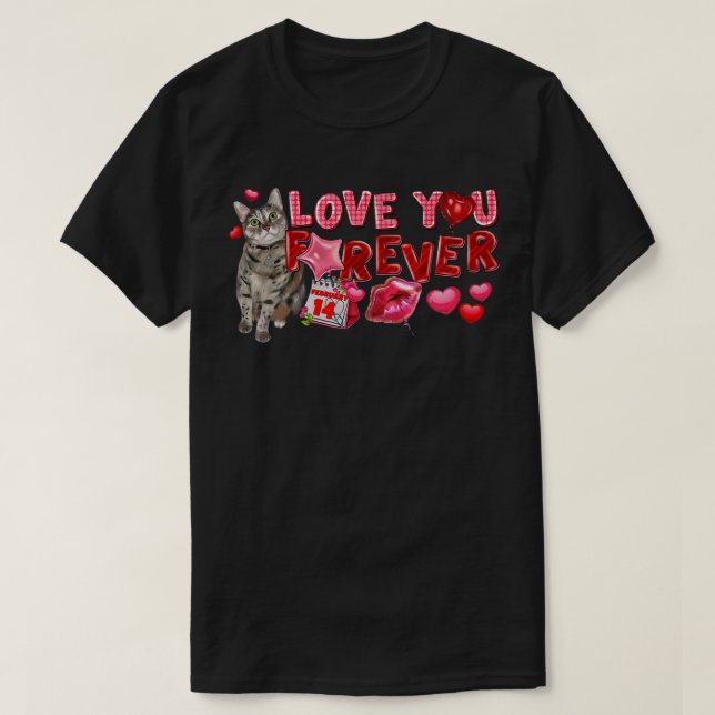 Camiseta Amo Você Feliz dia de os namorados Gato Para Sempr (Frente do Design)