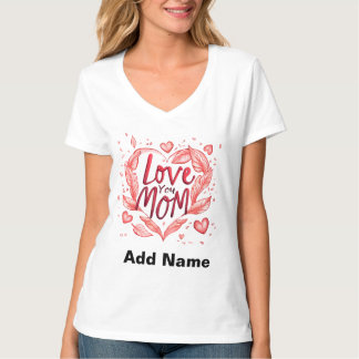 Camiseta Amo Você Mãe Coração Vermelho & Penas - Personaliz
