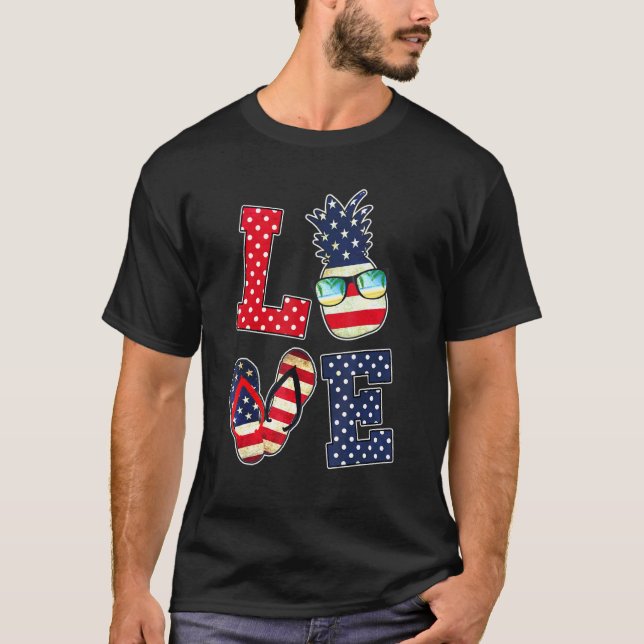 Camiseta Amor 4 de julho Bandeira Americana Óculos de sol A (Frente)