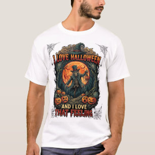 Camiseta Amor Abóbora Lua Cheia Espantalho Esqueleto Hallow
