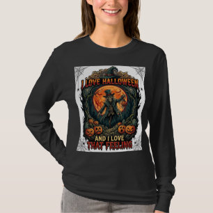 Camiseta Amor Abóbora Lua Cheia Espantalho Esqueleto Hallow
