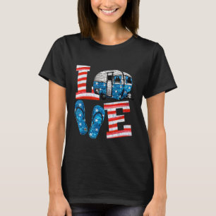 Camiseta Amor Acampando Sacudir de Bandeira Americano Flop