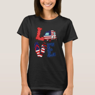 Camiseta Amor Acampando Sacudir de Bandeira Americano Flop 