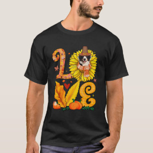Camiseta Amor Ação de Graças Bernese Mountain Sunflower Pum