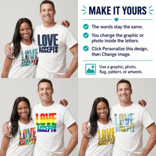 Camiseta Amor Aceita Preenchimento Gráfico/Foto Personaliza