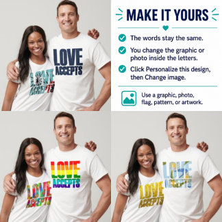 Camiseta Amor Aceita Preenchimento Gráfico/Foto Personaliza