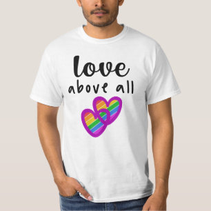 Camiseta AMOR Acima de Tudo com Corações Arco-Íris Orgulho