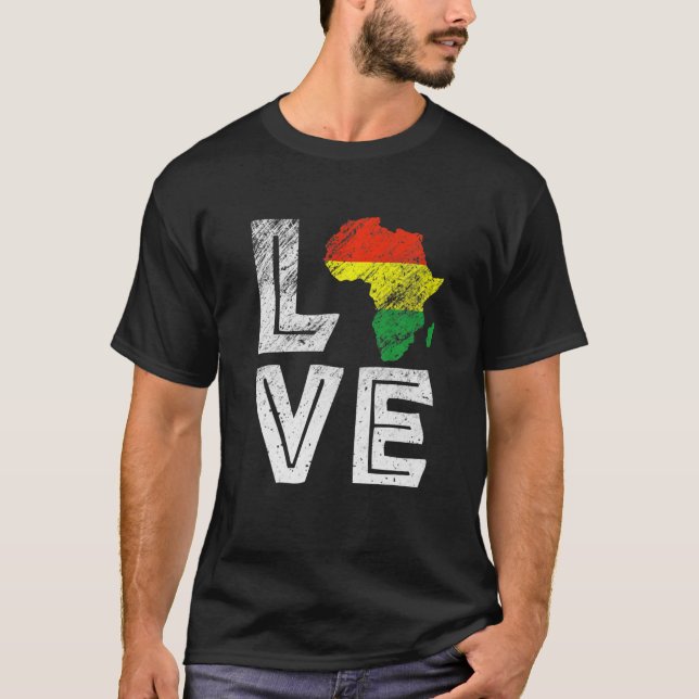 Camiseta AMOR África Mapa da História Negra Mês Homens Mulh (Frente)
