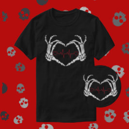 Camiseta Amor além das mãos do coração crânio com batimento