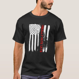 Camiseta Amor América Eu Odeio Gatos Engraçados EUA Flag Gi