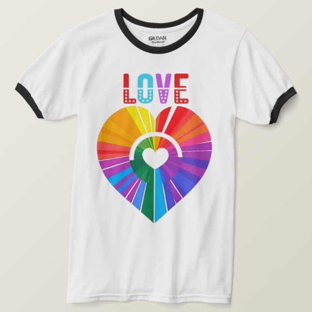 CAMISETA AMOR ARCO-ÍRIS CORAÇÃO (Frente do Design)