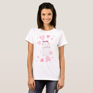 Camiseta Amor Assustador - Gato Adorável e Corações