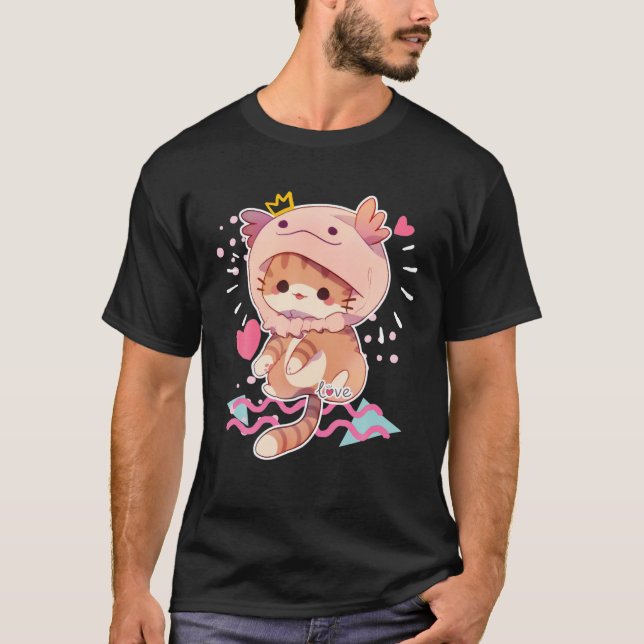 Camiseta Amor Axolotl Hat Cat Cute Axolotl Lover Heart Matc (Frente)
