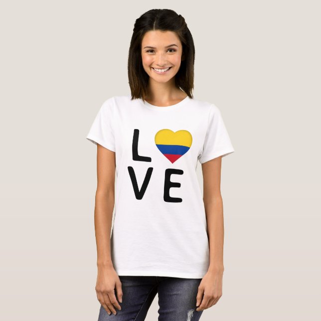 Camiseta Amor - bandeira da Colômbia (Frente Completa)