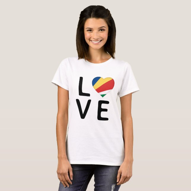 Camiseta Amor - Bandeira das Seicheles (Frente Completa)