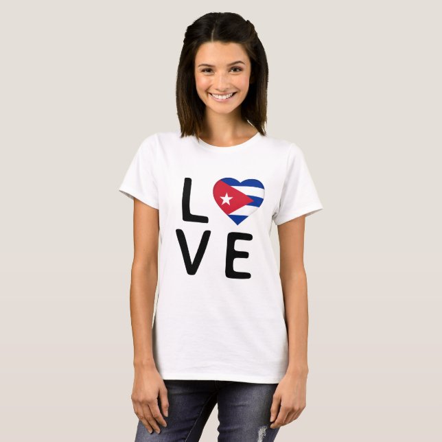 Camiseta Amor - Bandeira de Cuba (Frente Completa)