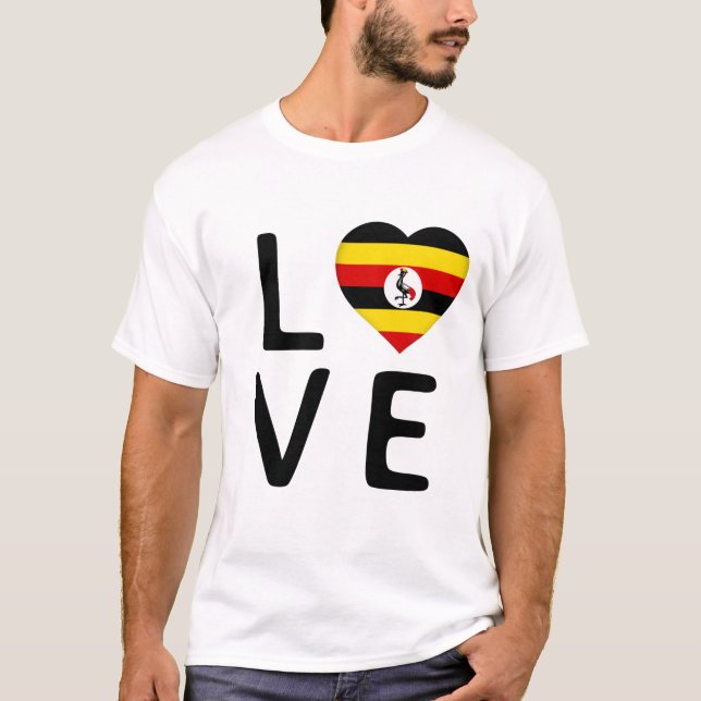 Camiseta Amor - Bandeira de Uganda (Frente)