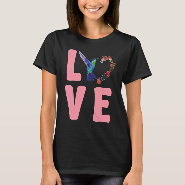 Camiseta Amor Beija-flores Florais  Observação de Beija-flo (Frente)