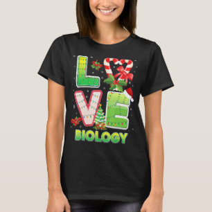 Camiseta Amor Biologia Natal Chapéu de Papai Noel Aluno Pro