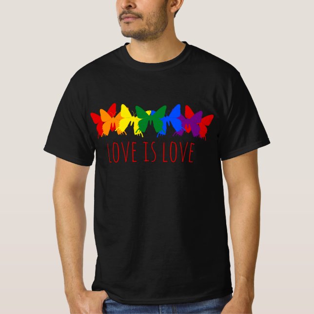 Camiseta Amor Borboleta Arco-Íris Negro (Frente)