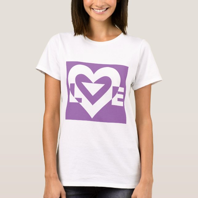 Camiseta Amor branco em roxo (Frente)