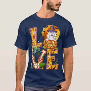 Camiseta Amor Bruxa Maltesa Pumpkin Assustador Cachorro do