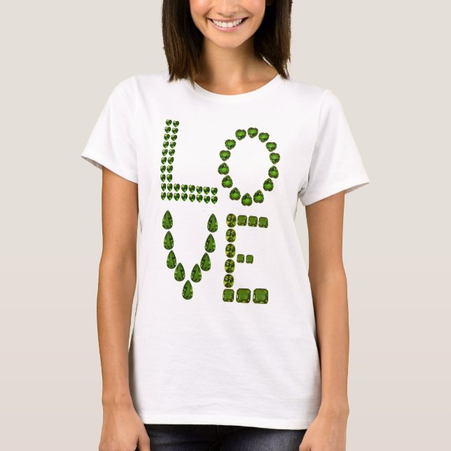 Camiseta Amor - Carta de Gemstone Verde Emerald (Frente)